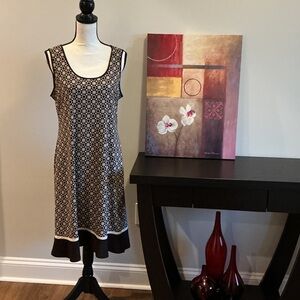 Studio I Brown and Tan/Cream Geometric Midi Dress